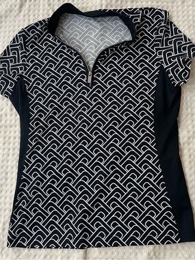 Tail Black & White Geometric Zip Polo